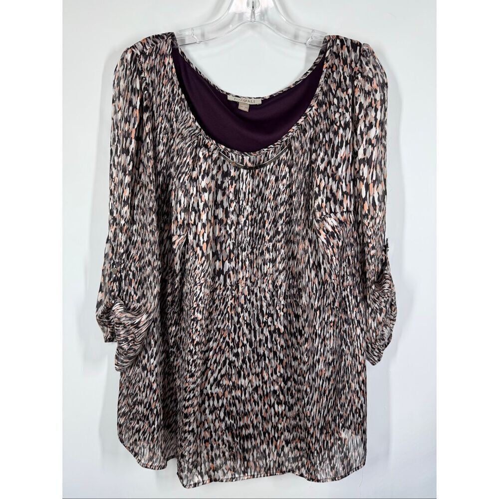 Roz and Ali Women sheer overlay lined 3/4 sheer sleeve blouse size 1X